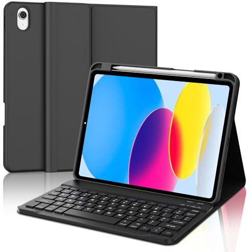 IVEOPPE Case with Keyboard for iPad 10th Generation 10.9 2022, Keyboard Case for iPad A16 11'' 2025, Cover with Pencil Holder-Detachable Bluetooth Keypad for Pad 10 2022, Black