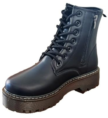Genérico Botas Negras Militares Estilo Punk con Plataforma Dentada y Cordones hasta la Parte Superior. Cierre con Cremallera. Botas para Mujer- Talla 37EU