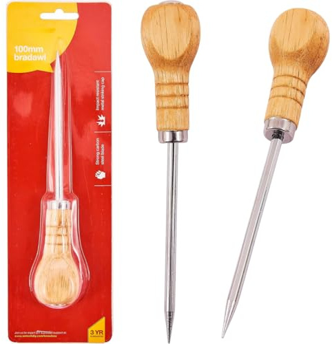 Citystores 100mm (4) Bradawl Tool With Wooden Handle - Versatile Awl Tool Tailor Sew Tip Needle Sewing Pricker For Wood, Leather, And Crafting