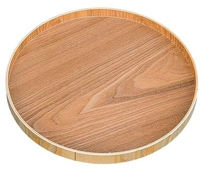 OLSKFUH Obst-Servierplatte Massivholz Holzfarbe Runder Holzteller Wasserbecher Tablett Haushaltshölzerner Teeteller Gemüseteller Obstteller Obstteller im europäischen Stil,A-Groß