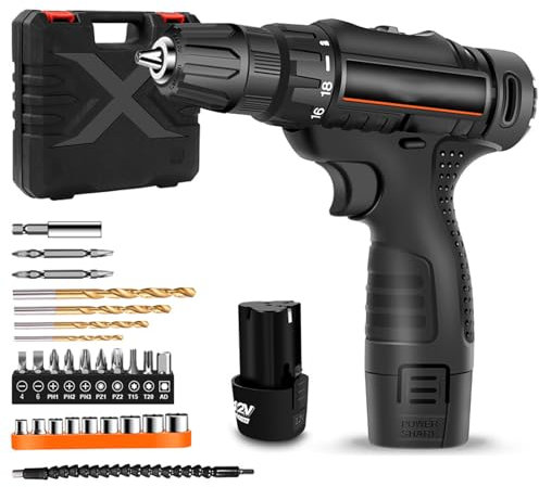 Juego de taladro de impacto eléctrico con batería, kit de taladro inalámbrico, par de torsión, ajuste, luz LED para hormigón, ladrillo, pared