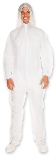 FRANZ MENSCH 50 Stück Hygostar Overalls mit Kapuze | PP, weiß, XXL, L: 180cm, Umfang: 140cm, Karton, Hygienebekleidung, Schutzkleidung, Schutzanzug