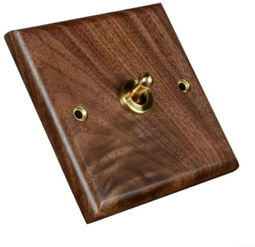 ComfyHarbor Interruptor de palanca, madera de nogal, palanca de latón, interruptor basculante, interruptor decorativo de luz interior (1 banda)