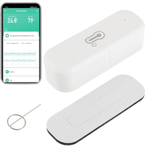 EPLZON Termometro igrometro WiFi intelligente, sensore di temperatura e umidità per interni ed esterni, con monitoraggio tramite app remota compatibile Alexa/Google Assistant(1 Confezione)