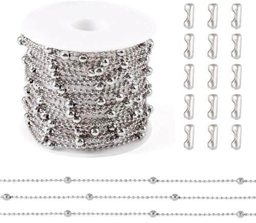 Sparkeads 5M Silver Chain for Jewelry Making,Brass Ball Chains,Silver Link Necklaces for Women,Cable Chain Stainless Steel Ball Chain Connectors for Bracelet DIY Craft Jewelry Making Kits,1-3mm Wide