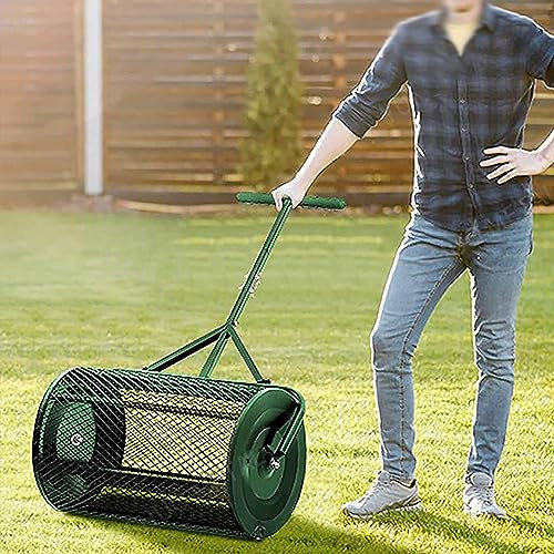 Spandiconcime per prato e giardino con fermagli laterali migliorati - Spandiconcime per torba e compost da 24 x 17 pollici - Spandiconcime a spinta con cestello in rete metallica resistente, verde