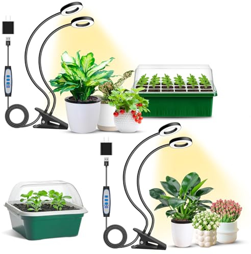 Eurbolan Halo Grow Light with Clip,192LEDs Full Spectrum Plant Light 2 Pack | Grow Lights for Indoor Plants, LED Plant Grow Lights with 3 Spectrum Modes, 6/12/16Hrs Auto Timer & 5 Level Dimmable