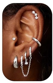 Diamday 6-Par Örhängen Set i Guld och Silver - Kirurgiskt Stål Piercing för Brosk, Helix, Conch, Tragus