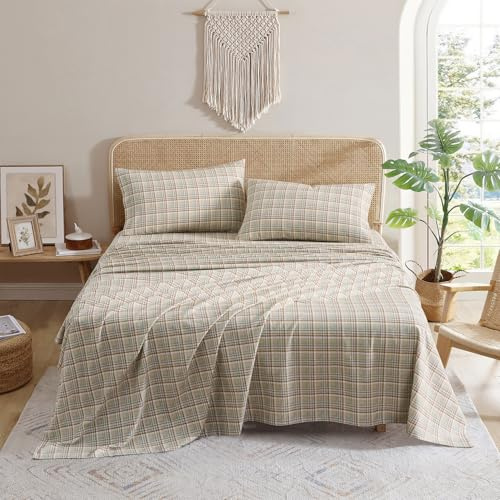 Indigo Ink - Queen Bed Sheets, Cotton Flannel Bedding with Matching Pillowcases, Ultra-Soft Plaid Bed Set, Medium-Weight for All Year Use, Oeko-Tex Certified (Ethan Collection, Multicolor)