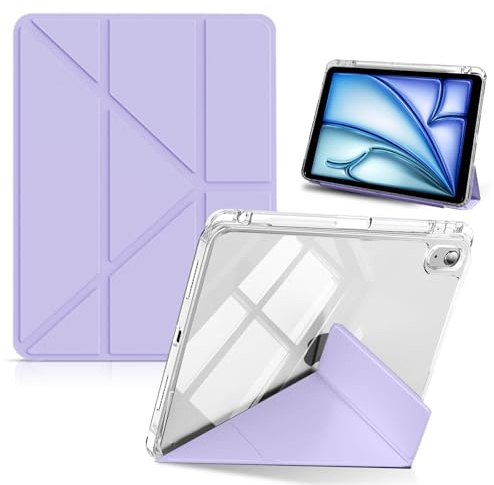 HinZann Custodia per iPad Air 11 Pollici M4/M3/M2 2026/2025/2024 / iPad Air 5/4 Generazione 2022/2020 10,9 Pollici con Portapenne, Ultrasottile Trasparente Cover con Auto Sveglia/Sonno - Viola