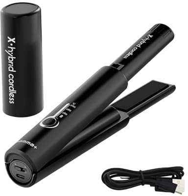 Gamma+ X-Hybrid trådlöst plattång för resor | Mini plattång 2-i-1 för slätt och lockigt hår | USB-typ C-laddning | 3 temperaturinställningar | kompakt och bärbar design