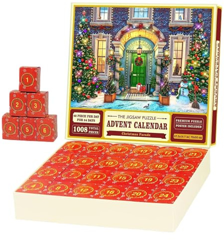 Calendario de Adviento 2025 Adulto, Navidad Calendario de adviento 2025 24 días 1008 PCS Rompecabezas de Navidad Cute Cute Funny Funny Porthol para niños adultos, cuenta regresiva