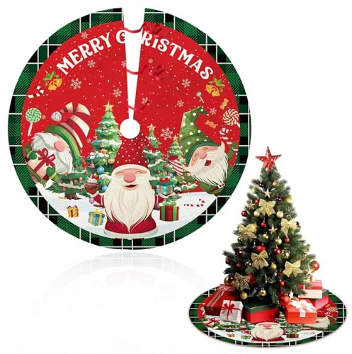 90 cm Cache Pied Sapin de Noel, Exquis Jupe de Sapin de Noël Ronde, Mignon Couvre Pied Sapins de Noel, Rond Tapis sous Sapin pour Décoration de Noël (Couleur-A)