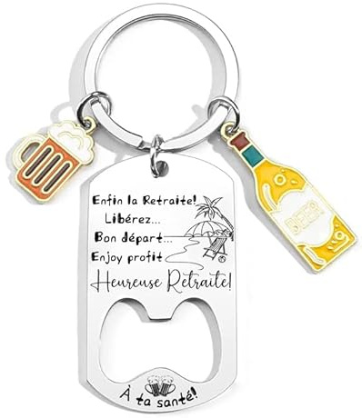 QTZXZX Porte Clef Cadeau Retraite Vive la Porte Clef Inox Gravé - Cadeau Homme et Femme Original Ouvre Bouteille Départ à la Retraite