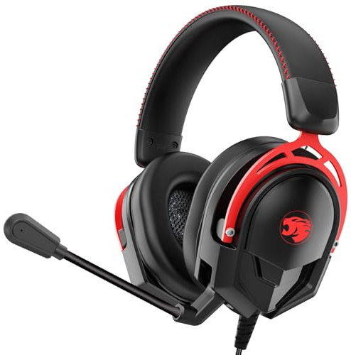 IMYB A88 Gaming Headset with Mic for Ps5, Pc, Xbox One Series X/s, Ps4, Switch, Stereo Wired Noise Cancelling Headphones with Microphone for Computer, Laptop, Mac, Nintendo, Games (Red)