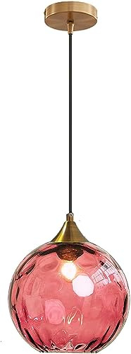 SLFFLS Pink Water Glass Pendant Light, Spherical Kitchen Island, Amber Green Rippled Hanging Lamp, Large Nordic Smoky Gray, Industrial Ceiling Chandelier for Bedroom, Living Room (Color