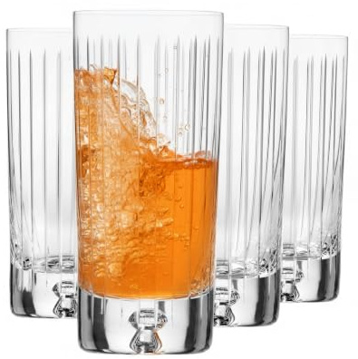 Krosno – Wasser-, Saft- & Longdrinkgläser 300 ml – 4er Set – Saga Kollektion – Kristallglas – Handgefertigt & Geschliffen – Geschenk, Farblos Cut 2
