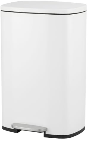 Panana 50L Rectangular Stainless Steel Kitchen Pedal Bin Modern Rubbish Waste Dustbin with Soft-Close Lid & Inner Bucket (White, 50L)
