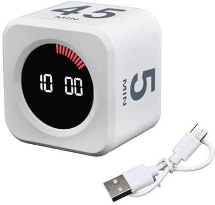 Homeponnew Temporizador visual con sensor de gravedad para gestión del tiempo, cuenta regresiva de 60 minutos, 4 modos personalizables, carga tipo C, color blanco