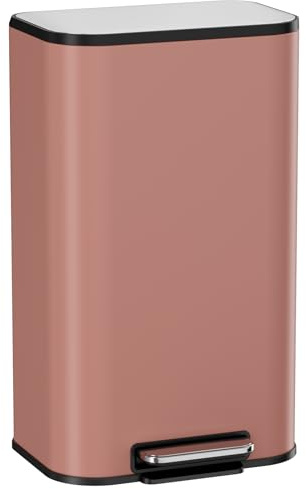 Clevich Poubelle de 30 l, avec corps en acier et fonction Soft-Close, couvercle avec surface en acier inoxydable, seau intérieur amovible et pédale de pied, pour cuisine, salon et bureau, rose