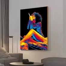 LMAIWANG Dipinto su tela, donna africana nera che fuma, corpo sexy, arte murale, quadri moderni per soggiorno, decorazione d'interni per la casa (40x60 cm/cornice)