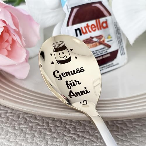 Nutella Portion mit personalisiertem Löffel - Geschenk mit graviertem Namen - Perfekt zum Geburtstag für Schoko-Liebhaber