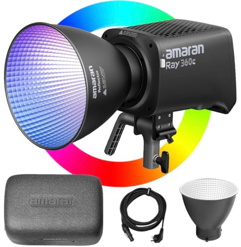 Amaran Ray 360c 360W Bowens Mount RGB Video Light, CCT 1,800K-20,000K | Full Color Continuous Output Lighting 17,130Lux/1m Support APP/DMX Control for Photography