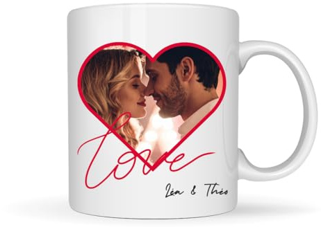 Générique Mug personnalisé avec photo et prénom Tasse ceramique blanche 325ml personnalisable Recto-verso avec texte au dos Anniveraire,Couple,Saint-valentin ou fête des mères