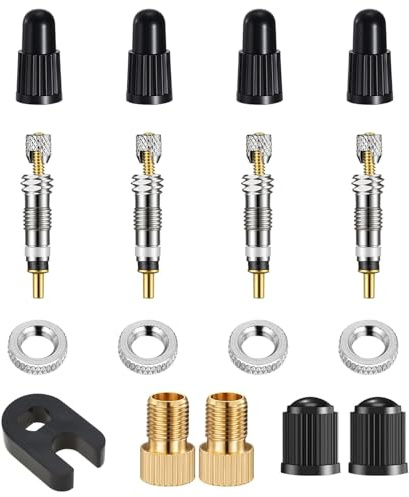 YOGAZEN 17-Teile Presta-Ventilkernset, Fahrradventil Adapter Set, Ventiladapter für Fahrradventileinsatz, Ventilschraube/Ventilschlüssel/Ventilschutzkappen, für Fahrräder und Mountainbikes