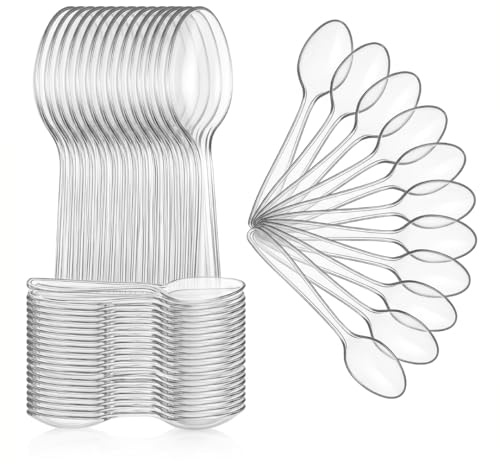 Venuscello® Plastic Teaspoons Reusable Spoons Bulk Pack Catering Party Dessert Tea Coffee for Events Picnics Food Service Durable Lightweight Tableware (200, Clear)