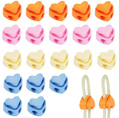 ITCGOB 20 Piezas Cierres de Cordón de Doble Agujero, Topes de Resorte de Plástico para Cordones, Mochilas, Sudaderas y Manualidades, Kit de 4 Colores (Beige, Rosa, Naranja, Azul Claro)