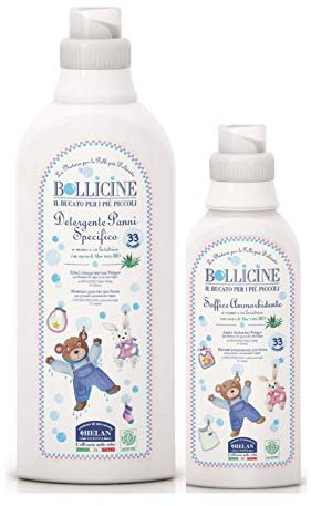 Helan Bollicine - Detersivo Lavatrice Liquido 1L + Ammorbidente Concentrato 500 ml per Capi Delicati Bambini e Neonati con Aloe Vera, Bucato Morbido e Anallergico EcoBio, 33 Lavaggi a Mano/Lavatrice