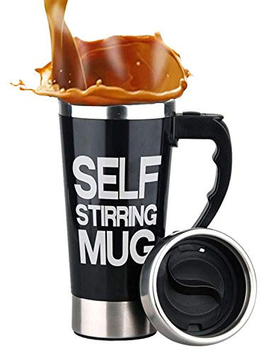 Mengshen Café agitation tasse de mélange Self Stirring Mug Portable Lazy Auto Mixing Tea Coffee Cup Perfect For Office Home Outdoor Gift 450ml, A008A Black