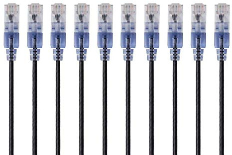 Monoprice - Lot de 10 câbles de raccordement Ethernet SlimRun Cat6A - 133267 - Fil de cuivre pur nu RJ45 UTP 10 G 30 AWG 7,6 m noir