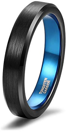 Titaniumcentral Damen Herren Ringe aus Wolframcarbid Gebürstet Schwarz Verlobungsringe Trauringe(Blau(4mm),58 (18.5))