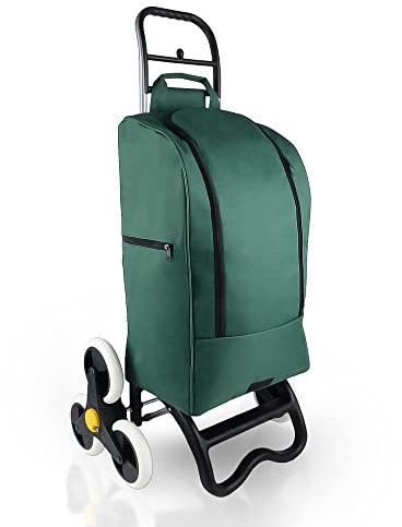 BigDean Einkaufstrolley mit Treppensteiger-Funktion, Kühlfach & 6 großen Rädern - 40L faltbar grün - Einkaufswagen Einkaufsroller Kühltasche Einkaufstasche Treppensteiger
