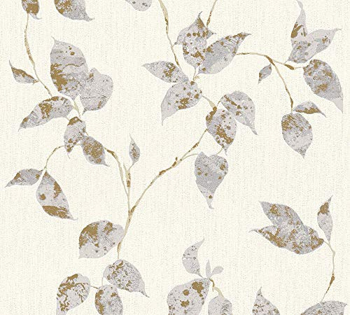 Flavour A.S. Création 366873 36687-3 Papier peint intissé Motif floral Gris/blanc métallisé 10,05 m x 0,53 m