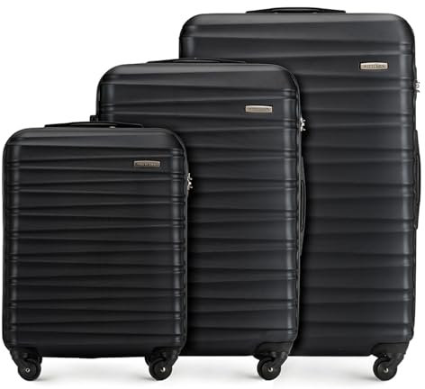 WITTCHEN Reisekoffer 3er Koffer-Set Rollkoffer Trolley Handgepäck Reisekofferset Gepäckset Hartschale aus ABS 4 Spinner-Rollen Zahlenschloss Groove Line schwarz Lufthansa/Eurowings/Ryanair/Condor