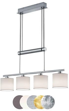 lightling modern Pendelleuchte Marita 4-flammig nickel matt Metall, Stoffschirm weiß, höhenverstellbar, exkl. 4 x E14 max. 28W, Höhe 95-150 cm, Breite 77 cm