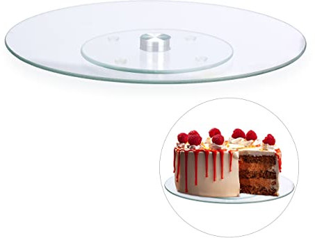 Relaxdays Piatto per Torte, Girevole a 360º, Ø 30cm, per Decorare e Servire, Tortiera Rotonda, Vetro, Trasparente