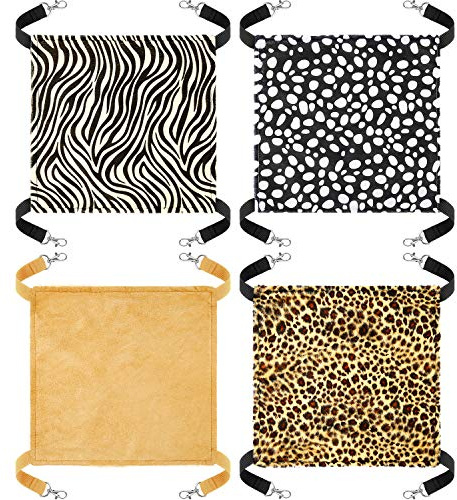 Boao 4 Pcs Guinea Pig Hammock Rat Hammock for Cage Small Animals - Chinchilla Parrot Sugar Glider Ferret (Leopard, Zebra, Black and White Dots, Camel)