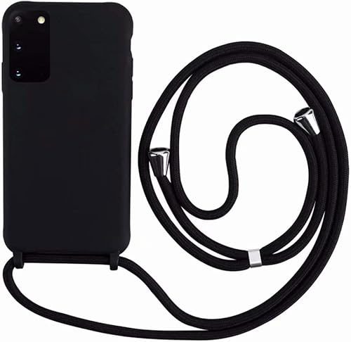 Ququcheng Kompatibel mit Samsung Galaxy S20 Plus Hülle,Handykette Hülle Silikon Seil Necklace Handyhülle mit Kordel Tasche TPU Bumper Schutzhülle für Samsung Galaxy S20 Plus-Schwarz