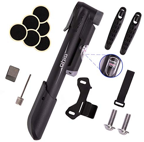 GIYO Mini Bike Pump, Portable Compact Bicycle Pump with Pressure Gauge, Tire Repair Kit, Perfect for Presta & Schrader Frame Mount for Road, Mountain & BMX Cycling, Ball Pump with Needle 120 PSI