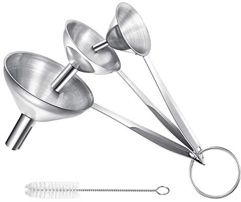 Metalltrichter zum Befüllen von Flaschen, Edelstahl, kleines Trichter-Set, 3 in 1 Küchentrichter zum Filtern oder Umfüllen von Flüssigkeiten, trockenen Zutaten, mit 1 Reinigungsbürste