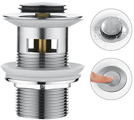 CREA Ablaufgarnitur Waschbecken mit Überlauf, Universal Ablaufventil Waschbecken, Pop-Up Ablaufventil mit Überlauf, Edelstahl