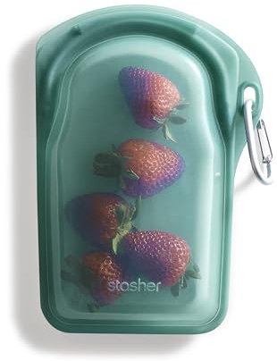 Stasher Silicone Reusable Storage Bag, Go Bag (Waterfall) | Food Meal Prep Storage Container | Lunch, Travel, Makeup, Gym Bag | Freezer, Oven, Microwave, Dishwasher Safe, Leakproof