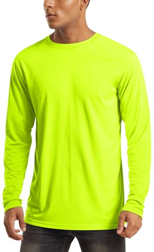 MAGCOMSEN Mens Swim Shirt Long Sleeve Shirts Hiking T Shirts Long Sleeve Workout Quick Dry Baselayer Shirt Rash Guard Men Fluorescent Green
