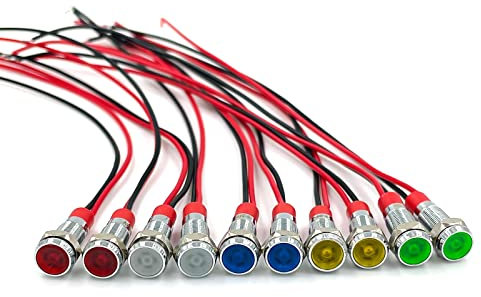 Lewttyer 6mm Kontrollleuchte Set 12v Wasserdichte Signalleuchte auto Signallampe Widerstand Blinker Anzeigelampe Motorrad (je 2 Stück für Rot/Grün/Gelb/Weiß/Blau)