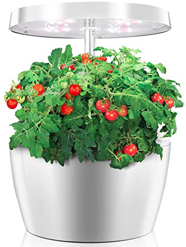 Giardino Intelligente Altezza Regolabile con Lampada LED per Piante(4 Baccelli) Fioriera da Giardino per Germinazione Serra Idroponica con Timer Automatico per Casa Cucina,White