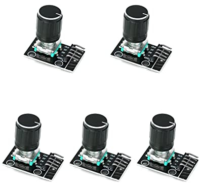 QWORK 5 Stück KY-040 Drehgeber Rotary Encoder Modul, 360 Grad Drehwinkelgeber mit Druckknopf, für Arduino